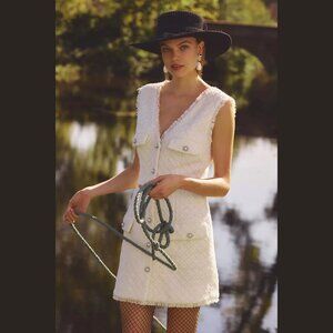 NEW BHLDN Size M, L Ella V-Neck Pearl Tweed Mini Dress - Ivory